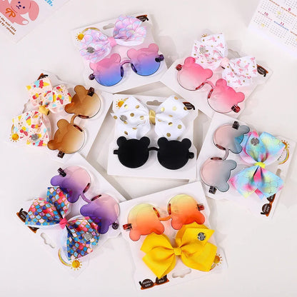 Adorable 2-Piece Newborn Hair Accessories Set - Cute Bow Headband & Bear Glasses for Infants and Kids