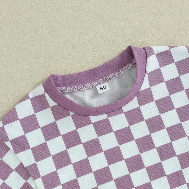 Summer Checkerboard Bodysuit for Newborns - Cute Round Neck Short Sleeve Jumpsuit in Various Colors