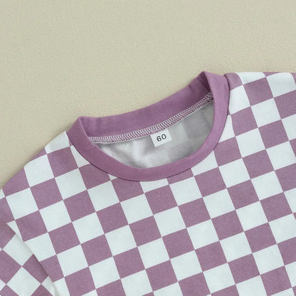 Summer Checkerboard Bodysuit for Newborns - Cute Round Neck Short Sleeve Jumpsuit in Various Colors