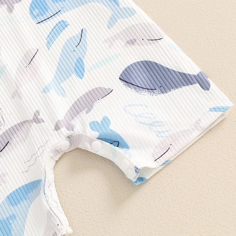 Adorable Ocean Animal Print Summer Rompers for Infants - Unisex Short Sleeve Jumpsuit