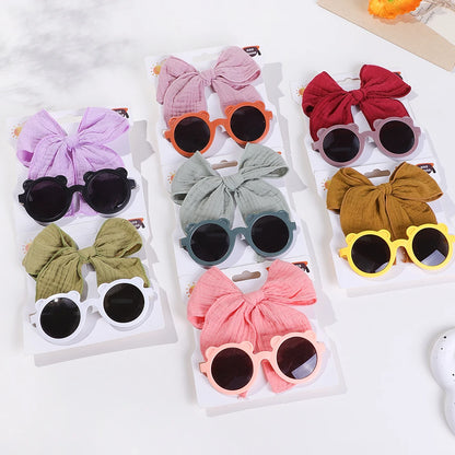 2-Pack Adorable Large Bow Hair Clips with Vintage Sunglasses for Kids - Handmade Printed Cheer Bow Hair Grips for Girls' Accessories