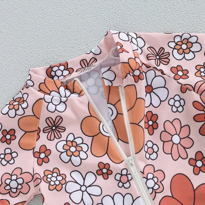 Adorable Floral Print Short Sleeve Swimsuit for Baby Girls - Summer Bathing Suit for Newborns and Toddlers