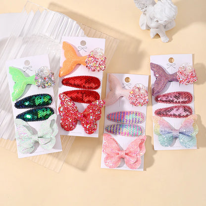 4-Piece Set of Sequin Fish Tail and Butterfly Hairpins for Girls - Kids' Barrettes and Hair Clips, Perfect Baby Accessories and Gift