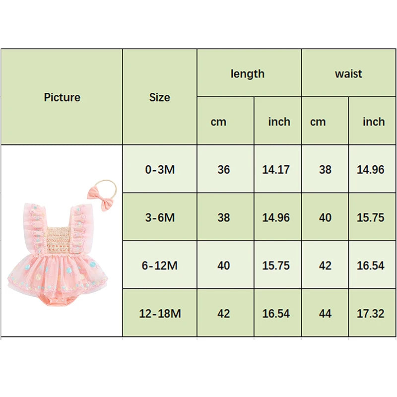 Adorable Summer Baby Girl Floral Embroidery Romper Dress with Headband - Princess Mesh Jumpsuit for Infants