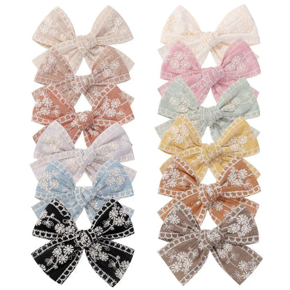 Vintage Floral Bow Hair Clips for Kids - Charming Embroidered Baby Accessories