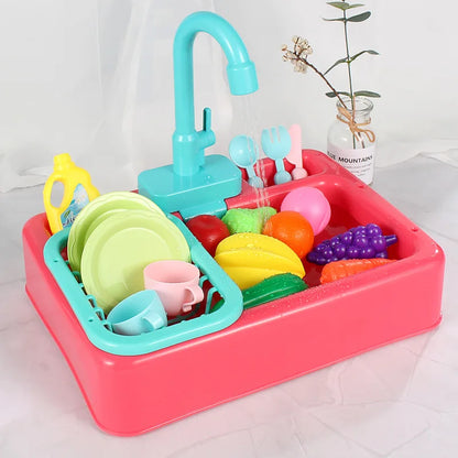 Kids Electric Dishwashing Playset - Water Simulation Sink Toy for Role-Playing Housework Activities