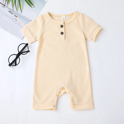 Unisex Cotton Summer Romper for Newborns - Short Sleeve Solid Color Jumpsuit for Baby Boys and Girls