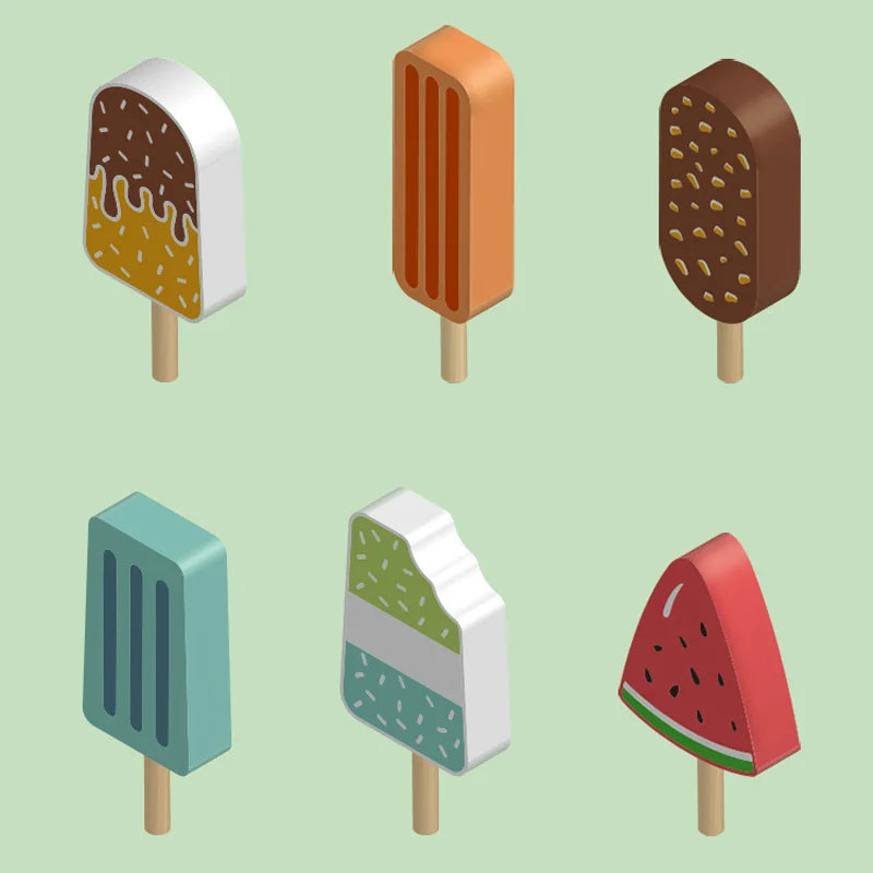 6-Piece Kids Wooden Ice Cream Play Set - Fun and Educational Pretend Kitchen Toy