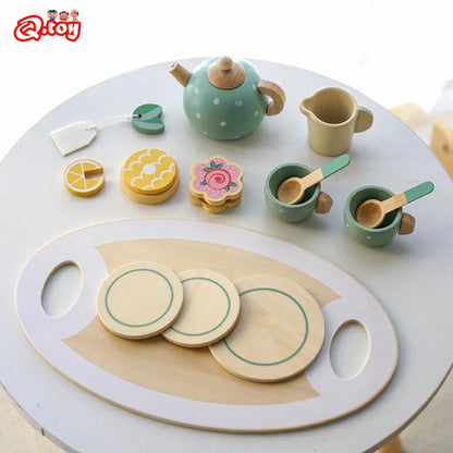 Wooden Afternoon Tea Set Toy Pretend Play Kids Kitchen Food Toys Imitation Game Early Educational Toys for Children's Day Gift