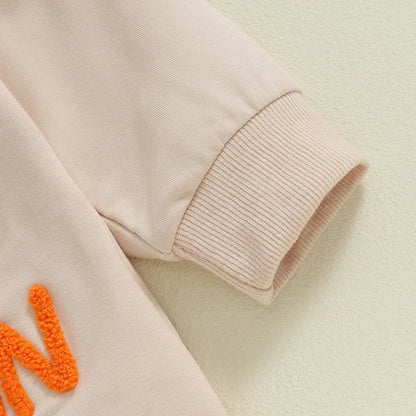 Adorable Halloween Baby Rompers for Boys & Girls - Pumpkin & Letter Embroidery, Long Sleeve Jumpsuits for Newborns