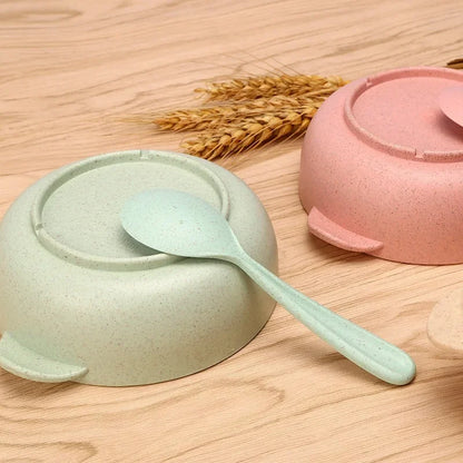 Eco-Friendly Toddler Feeding Set: Safe Dinnerware with Anti-Hot Bowl & Spoon for Kids