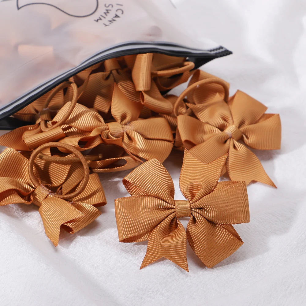 20-Color Mini Bowknot Elastic Hair Bands - 10 Pack for Girls' Ponytails and More!
