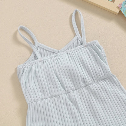 Adorable Summer Sleeveless Ribbed Romper with Big Bow for Baby Girls