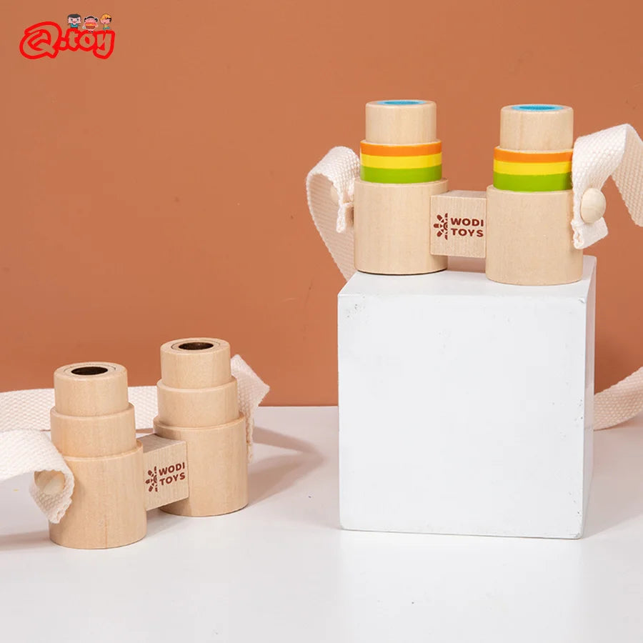 Wooden Binocular Telescope Children Outdoor Observe Scientific Toys Mini Portable Telescope Learning Education Toys for Kids
