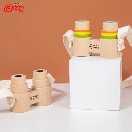 Wooden Binocular Telescope Children Outdoor Observe Scientific Toys Mini Portable Telescope Learning Education Toys for Kids