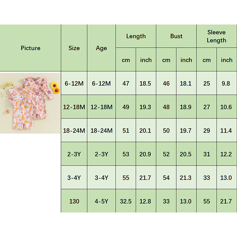 Toddler Girls' Summer Floral Ruffle One-Piece Swimsuit with Long Sleeves and Jumpsuit Style