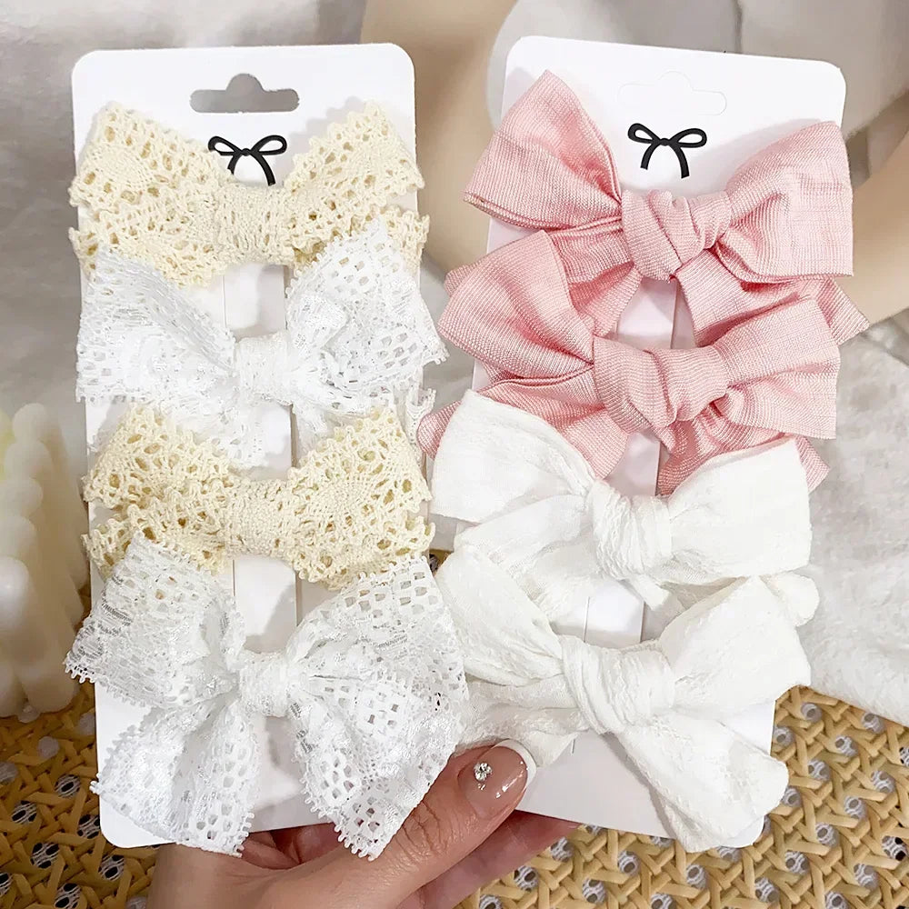 Adorable Girls' Cute Print Hairpins Set - 4/5 Pcs Sweet Cotton Bow Clips for Kids Hair Accessories, Perfect Gift & Wholesale
