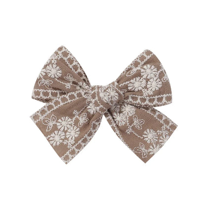 Vintage Floral Bow Hair Clips for Kids - Charming Embroidered Baby Accessories