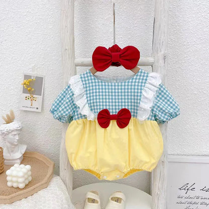 Adorable 2-Piece Summer Newborn Princess Jumpsuit with Matching Headband for Baby Girls
