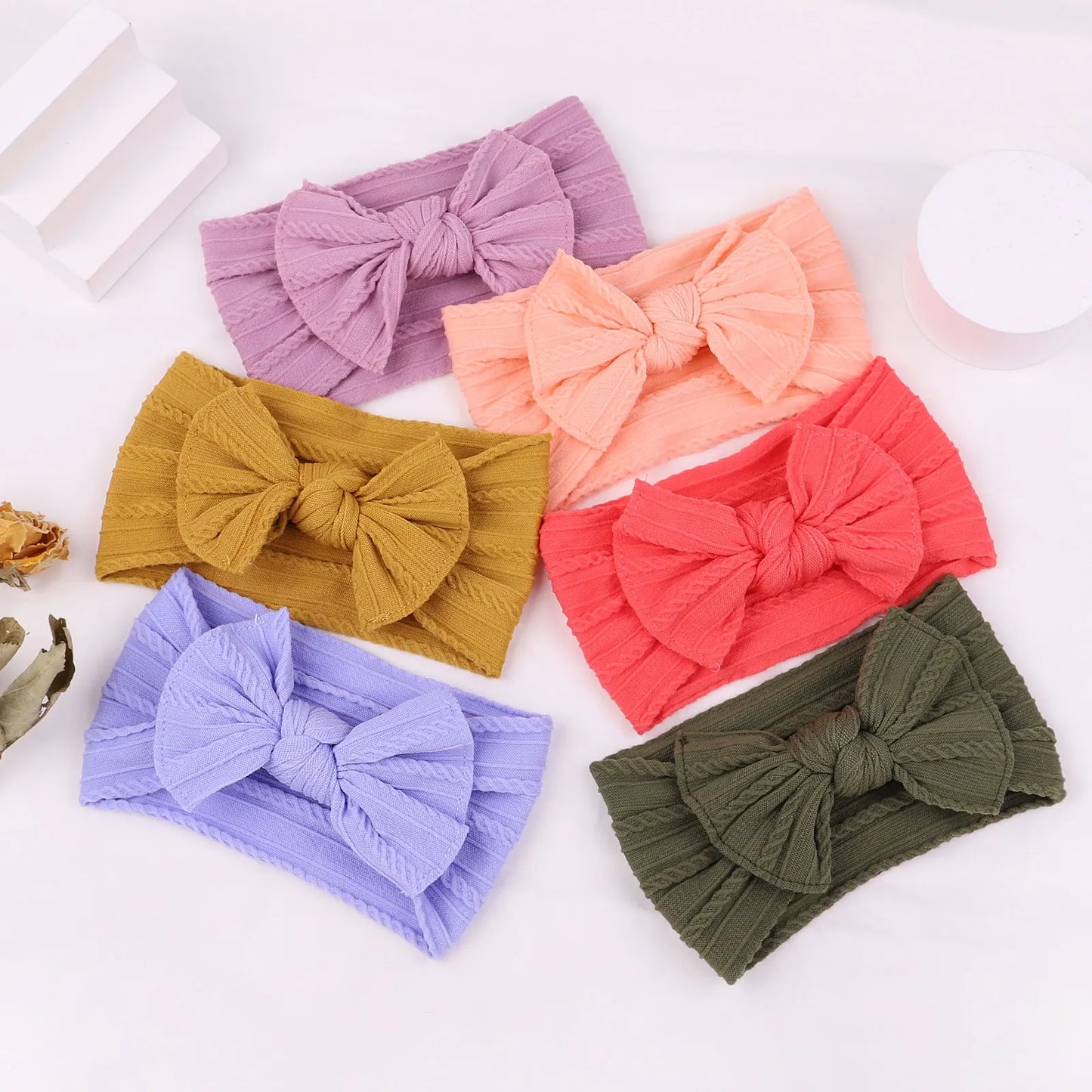 48-Color Soft Nylon Baby Headbands for Girls - Elastic Knit Turban Bows Hair Accessories for Newborns