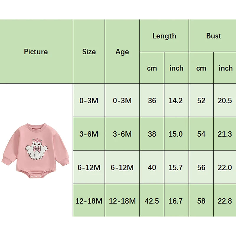 Adorable Baby Girl Halloween Rompers with Fuzzy Ghost Embroidery - Long Sleeve Jumpsuits for Newborns (0-18 Months)