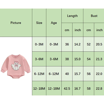 Adorable Baby Girl Halloween Rompers with Fuzzy Ghost Embroidery - Long Sleeve Jumpsuits for Newborns (0-18 Months)