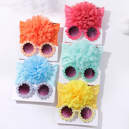 Adorable Handmade Flower Headband and Daisy Round Glasses Gift Set for Baby Girls and Toddlers