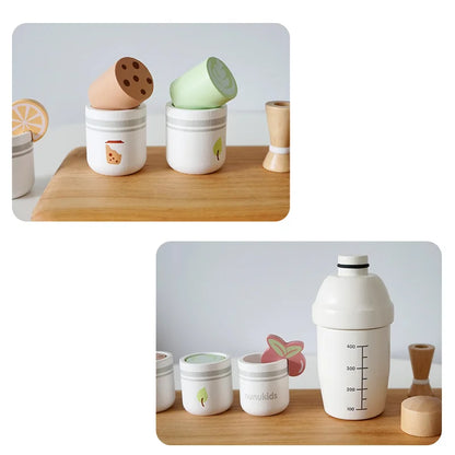 Wooden Milk Tea Set for Kids - Imaginative Role Play Kitchen Toy for Boys and Girls