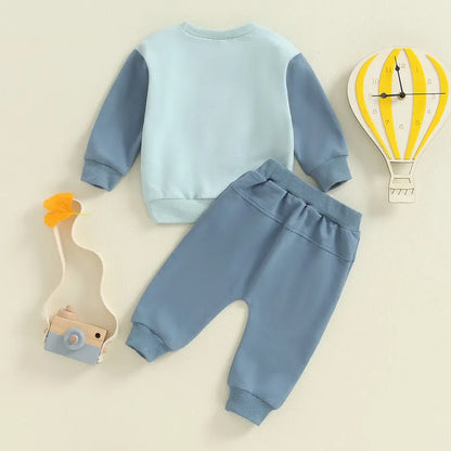 RUEWEY Boys' Fashionable Spring Autumn Outfit Set - Long Sleeve Letter Sweatshirt with Drawstring Pocket Pants