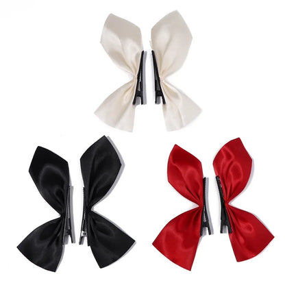 Vintage-Inspired Black and White Ribbon Hair Bow Clips - 2-Piece Set for Women and Girls