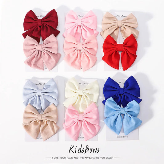 Chic Set of 2 Sweet Bow Ribbon Hair Clips - Elegant Retro Barrettes for Girls
