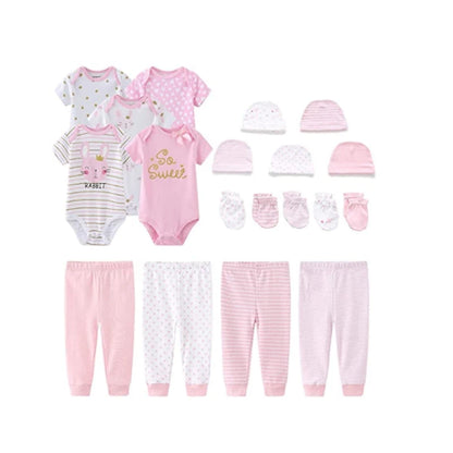 19-Piece Summer Baby Boy Clothing Set - Cotton Cartoon Print Bodysuits and Pants for Newborns