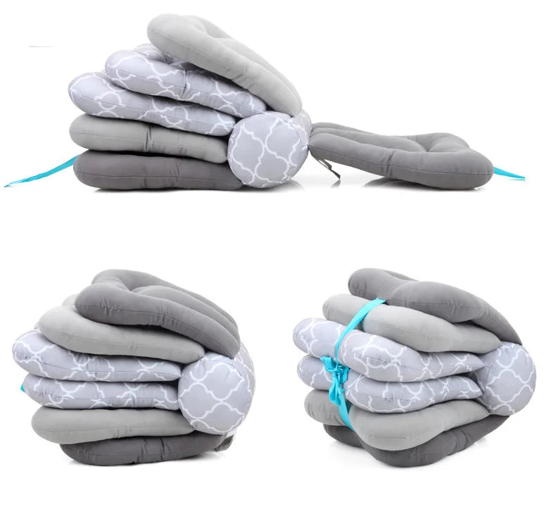 Adjustable Multi-Function Nursing Pillow for Babies - Washable Cotton Feeding Cushion in Pink/Grey/Blue