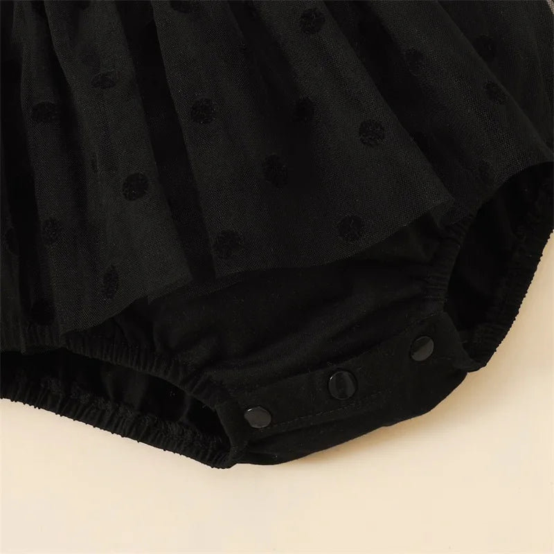 Polka Dot Baby Girls Summer Romper Dress with Mesh Skirt and Headband – Cute Sleeveless Jumpsuit for Infants