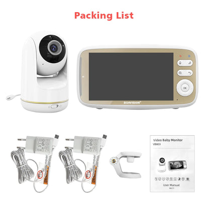 VB803 5-Inch Baby Monitor with 720P HD Display, 330° Pan & 135° Tilt, 3X Zoom, Two-Way Audio, Night Vision, and Lullaby Function