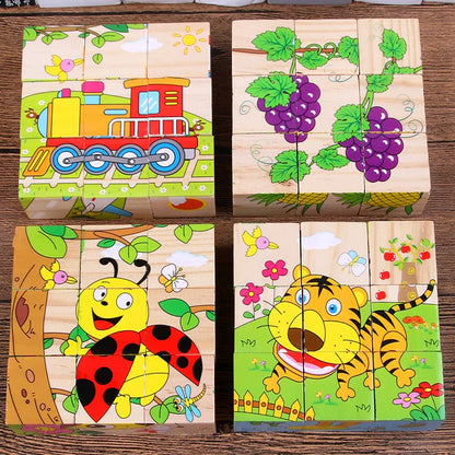 9-Piece Colorful 3D Wooden Cube Jigsaw Puzzle for Kids - Educational Fun and Developmental Toy