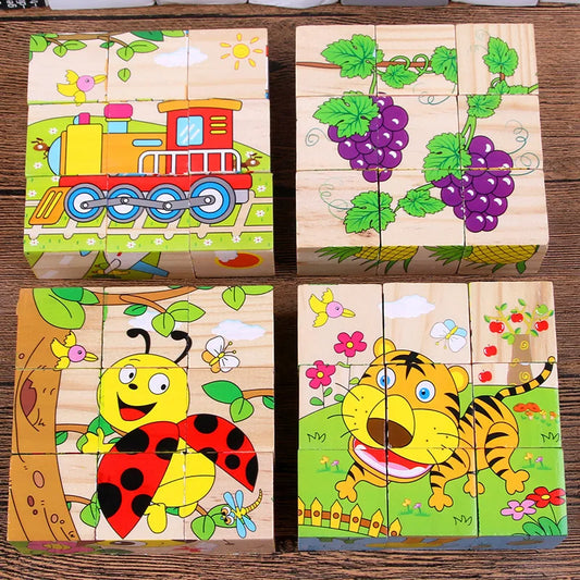 9-Piece Colorful 3D Wooden Cube Jigsaw Puzzle for Kids - Educational Fun and Developmental Toy