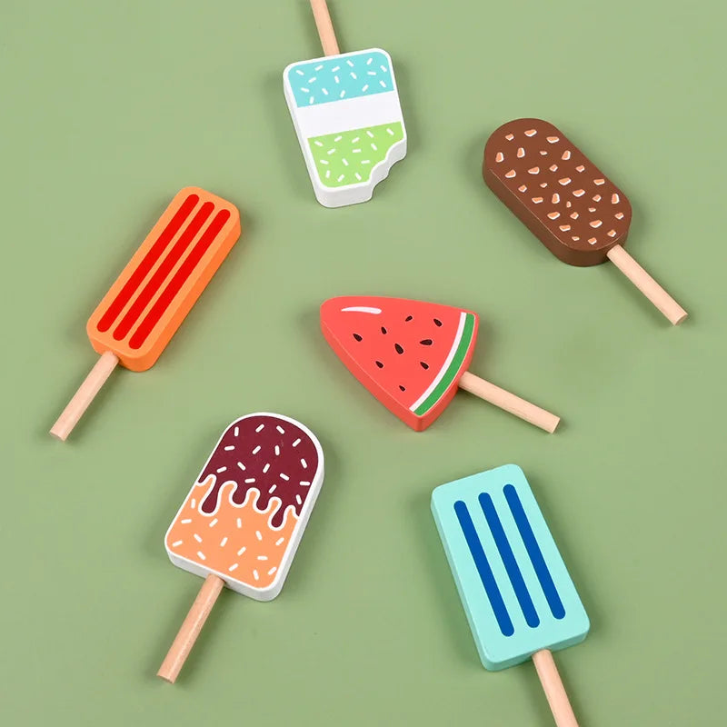 6-Piece Kids Wooden Ice Cream Play Set - Fun and Educational Pretend Kitchen Toy