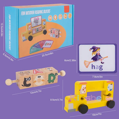 Wooden Alphabet Spelling and Matching Game Set with Flash Cards and Blocks