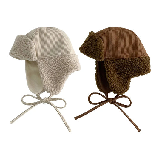 Vintage Winter Wool Hat for Kids with Ear Protection - Adjustable Solid Color Lei Feng Style for Boys and Girls