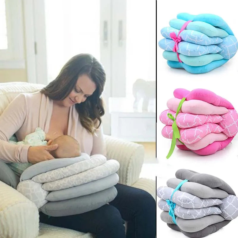 Adjustable Multi-Function Nursing Pillow for Babies - Washable Cotton Feeding Cushion in Pink/Grey/Blue