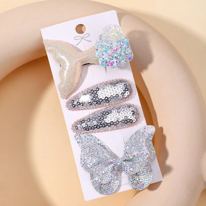 4-Piece Set of Sequin Fish Tail and Butterfly Hairpins for Girls - Kids' Barrettes and Hair Clips, Perfect Baby Accessories and Gift