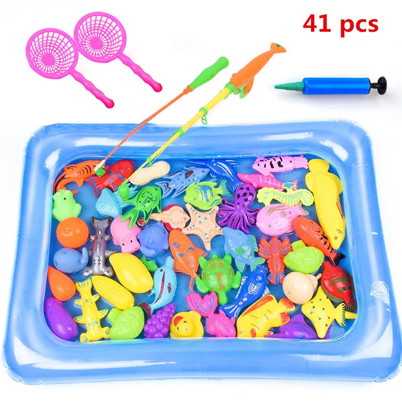 40-Piece Magnetic Fishing Toy Set for Kids with Inflatable Pool - Ideal Outdoor Summer Play Game for Ages 3-12