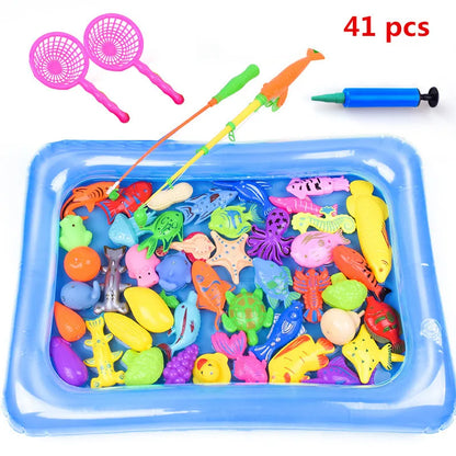 40-Piece Magnetic Fishing Toy Set for Kids with Inflatable Pool - Ideal Outdoor Summer Play Game for Ages 3-12