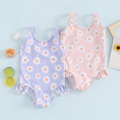 Toddler Girls' Floral Ruffle Monokini Swimsuit for Summer Beach Fun
