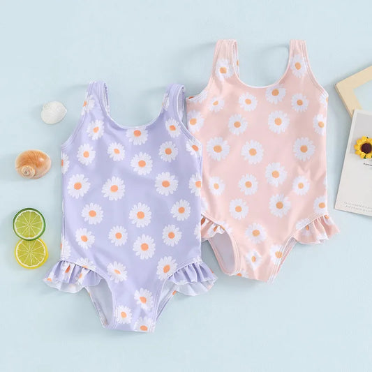 Toddler Girls' Floral Ruffle Monokini Swimsuit for Summer Beach Fun