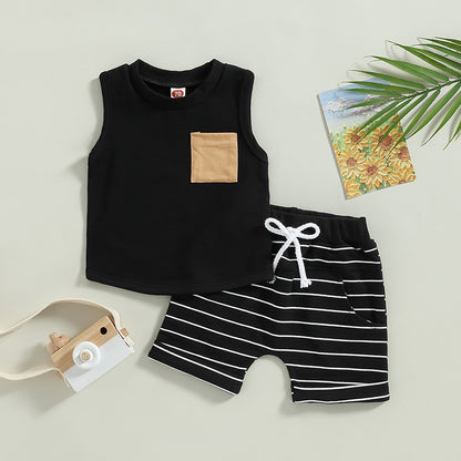 Toddler Summer Boys' Striped Tank Top and Shorts Set for Beach Fun
