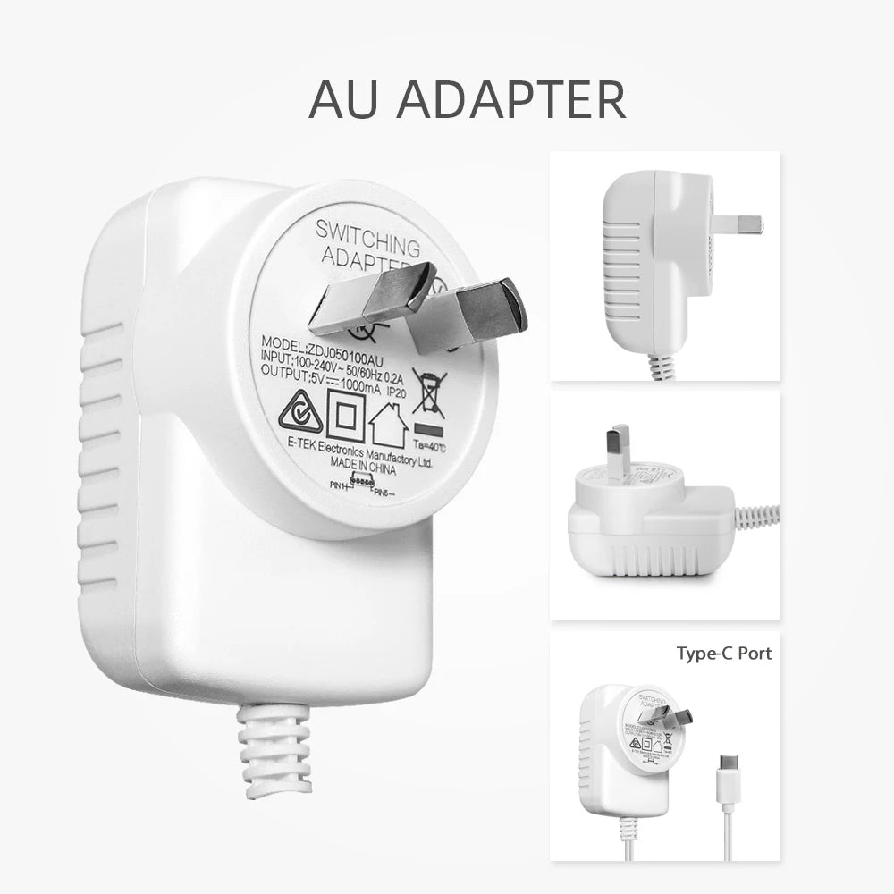 Type-C 5V 1000mA Power Adapter Charger for Baby Monitors VB601/VB602/VB603/VB605/VB607 (EU/US/AU/UK Plug Options)