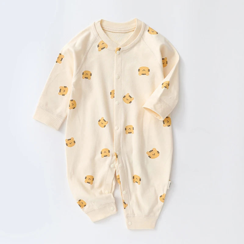 Autumn Cartoon Bear Print Cotton Romper for Newborn Boys and Girls - Toddler One-Piece Bodysuit