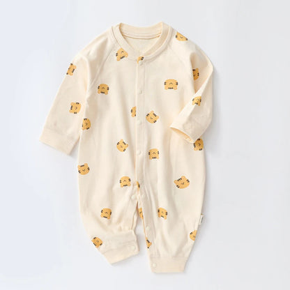 Autumn Cartoon Bear Print Cotton Romper for Newborn Boys and Girls - Toddler One-Piece Bodysuit